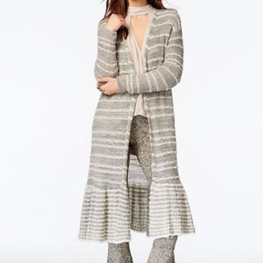 Free people Grey smile like you mean it knit long duster cardigan